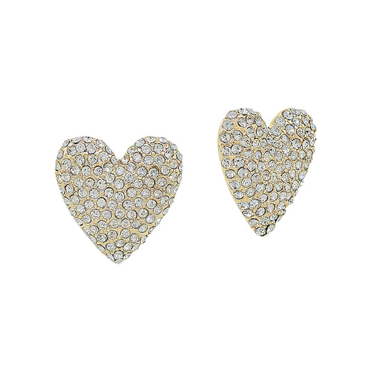 Large Volumed Paved Heart Post Earring