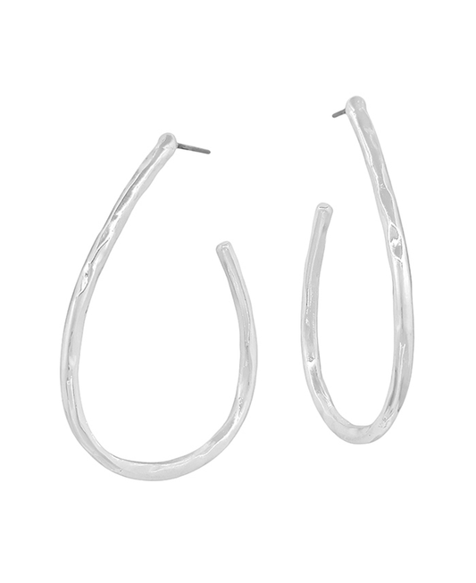 Hammered Texture Metal Teardrop Hoop Earring - 2.0"