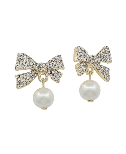Ribbon Pave Post w/ Pearl Drop Earring