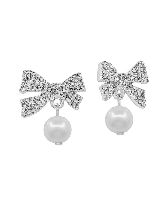 Ribbon Pave Post w/ Pearl Drop Earring