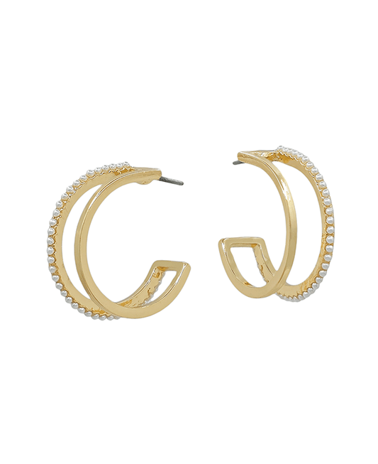 Double Round w/ Pearl Hoop Earring - 1.0"