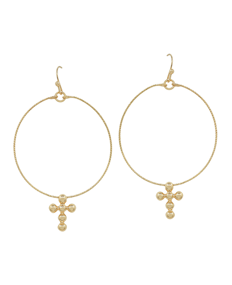 Texture Round Wire w/ Cross Earring - 2.0"