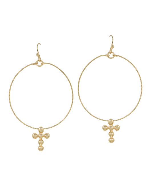 Texture Round Wire w/ Cross Earring - 2.0"