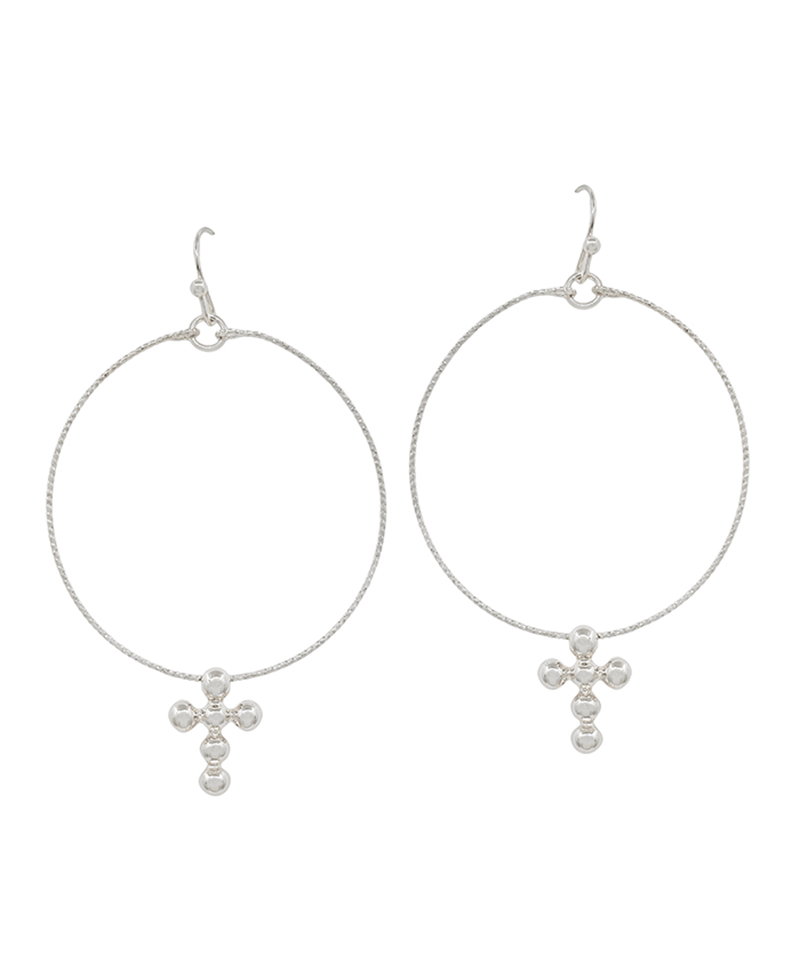 Texture Round Wire w/ Cross Earring - 2.0"