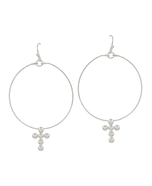 Texture Round Wire w/ Cross Earring - 2.0"