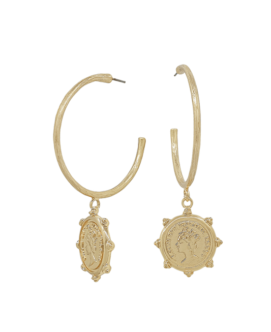 Texture Hoop w/ Coin Drop Earring - 2.0"