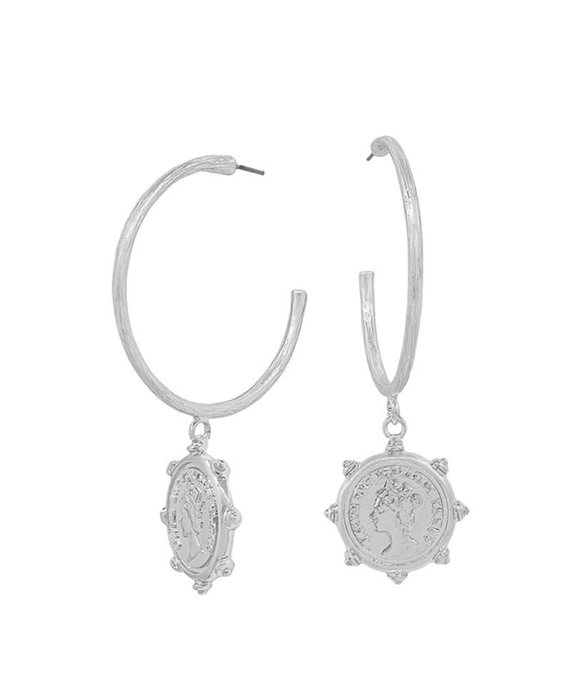 Texture Hoop w/ Coin Drop Earring - 2.0"