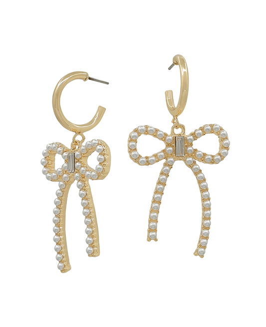 Ribbon w/ Pearl Small Hoop Earring