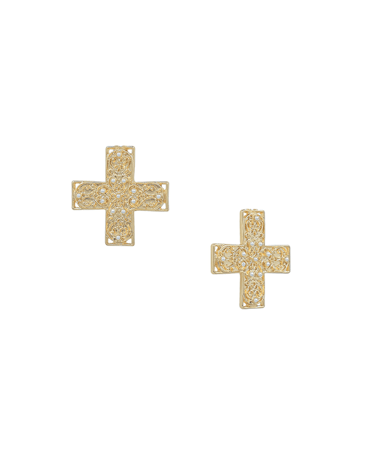 Small Cross Metal w/ Pearl Post Earring