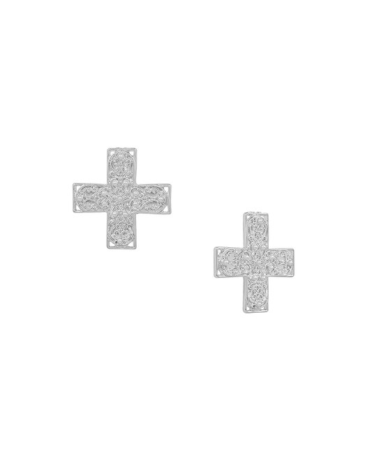 Small Cross Metal w/ Pearl Post Earring