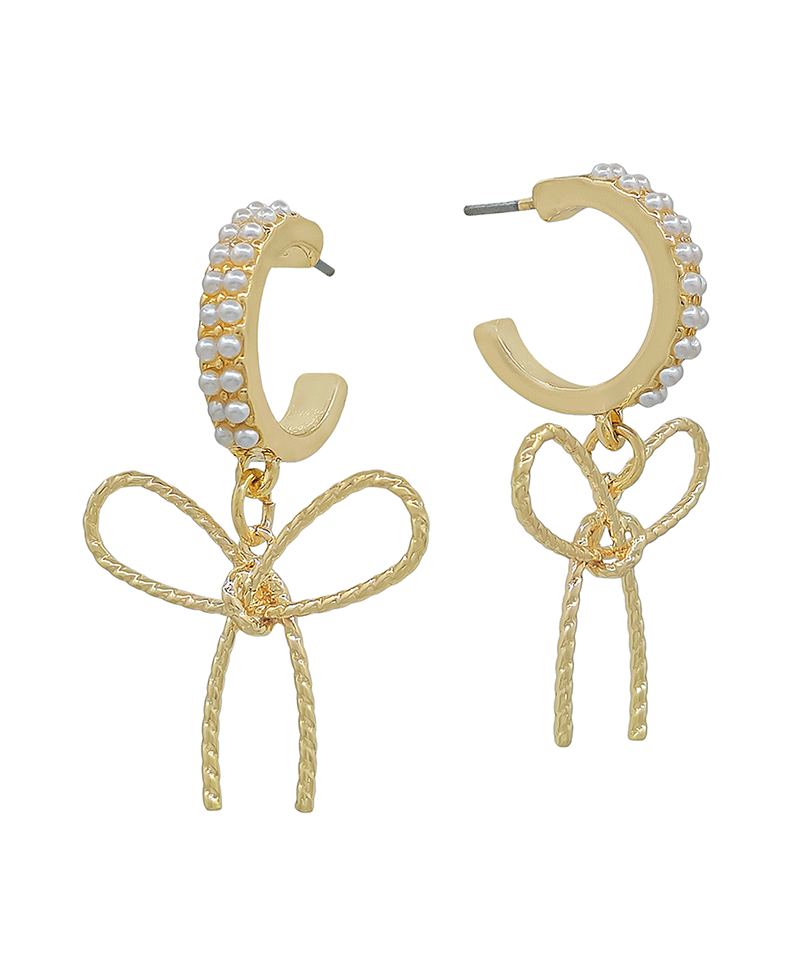 Pearl Hoop w/ Wire Ribbon Earring
