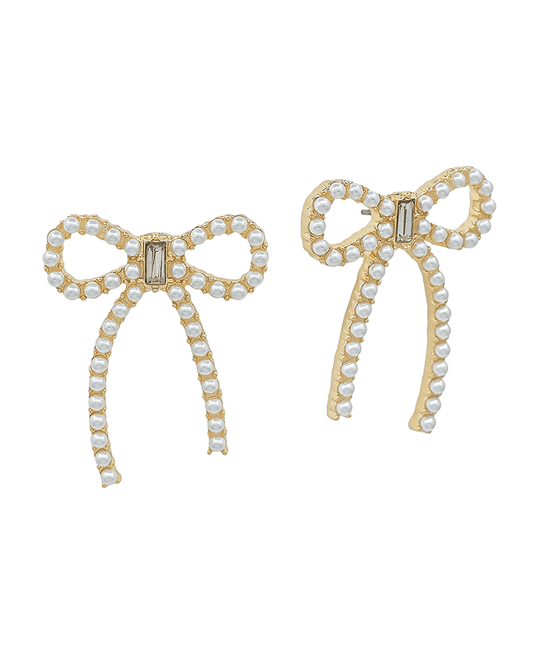 Metal w/ Pearl Ribbon Post Earring - 1.0"