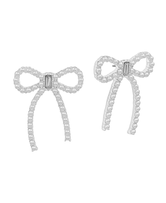 Metal w/ Pearl Ribbon Post Earring - 1.0"