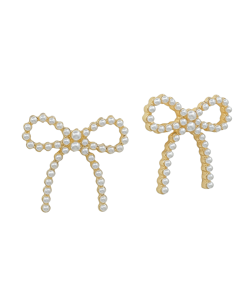 Ribbon w/ Pearl Post Earring - 1.0"