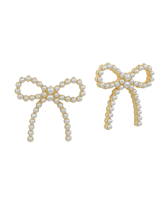 Ribbon w/ Pearl Post Earring - 1.0"