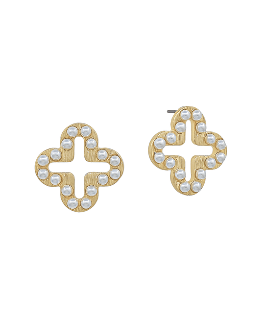 Metal w/ Pearl Clover 20mm Post Earring