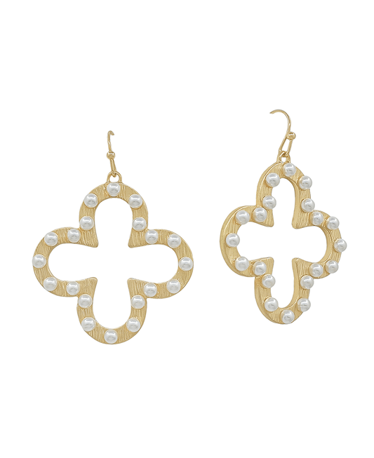 Metal w/ Pearl Clover Earring - 1.2"