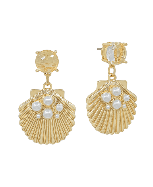 Shell w/ Pearl Crystal Post Earring