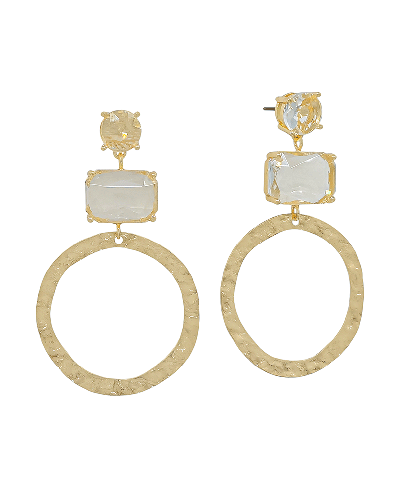 Circle Metal & Rectangle Crystal Post Earring - 2.0"