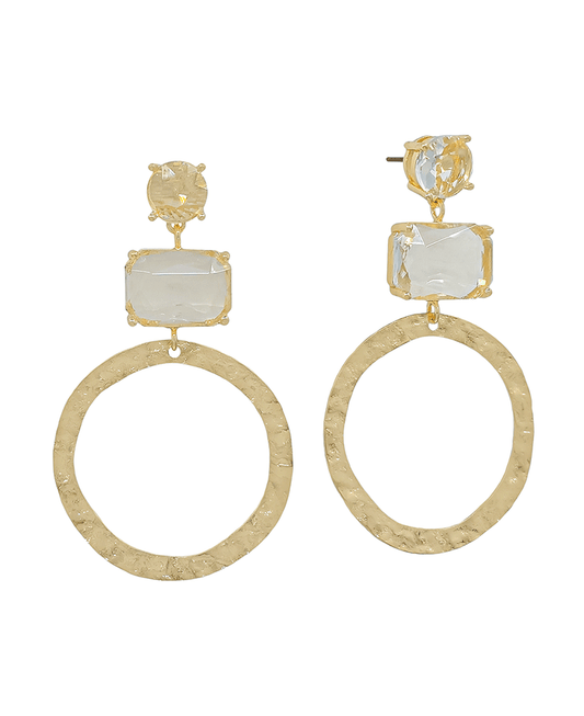 Circle Metal & Rectangle Crystal Post Earring - 2.0"