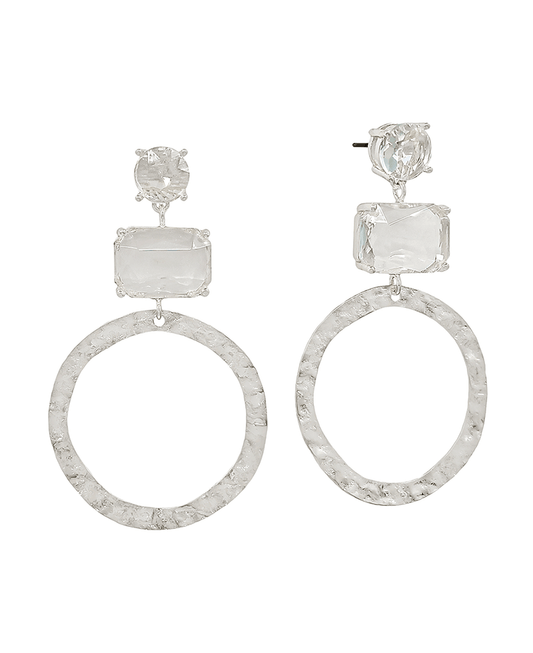 Circle Metal & Rectangle Crystal Post Earring - 2.0"