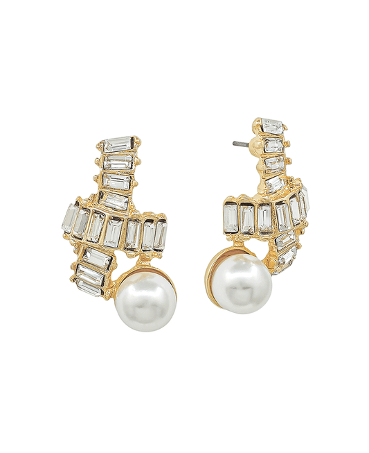 Crystal Chain Pearl Drop Post Earring - 1.0"