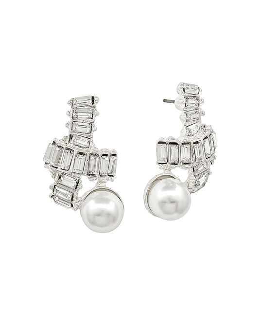 Crystal Chain Pearl Drop Post Earring - 1.0"