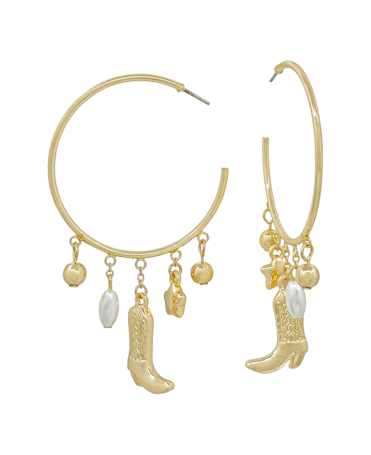 Cowboy Boots w/ Charms 2" Hoop Earring