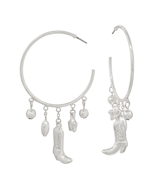 Cowboy Boots w/ Charms 2" Hoop Earring