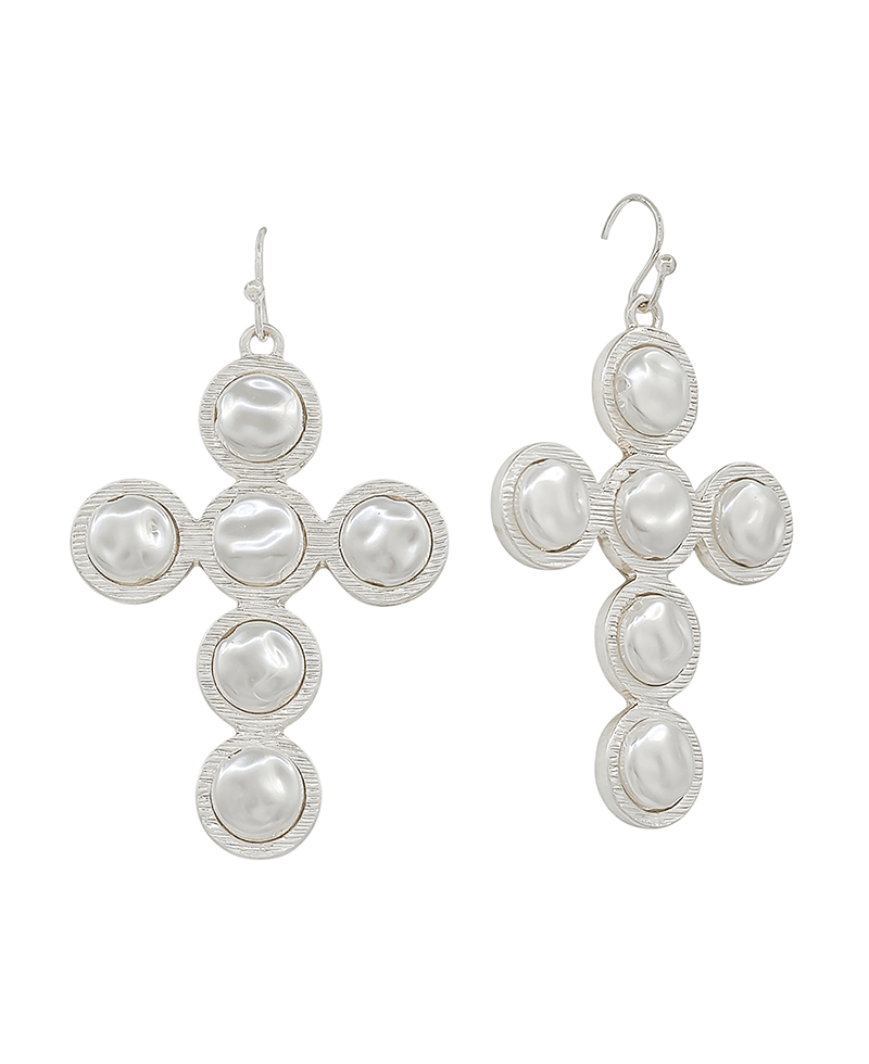 Pearl Cross Metal Earring - 1.8"