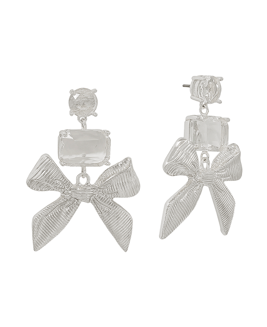 Crystal Accent 3 Drop Ribbon Post Earring - 2.0"