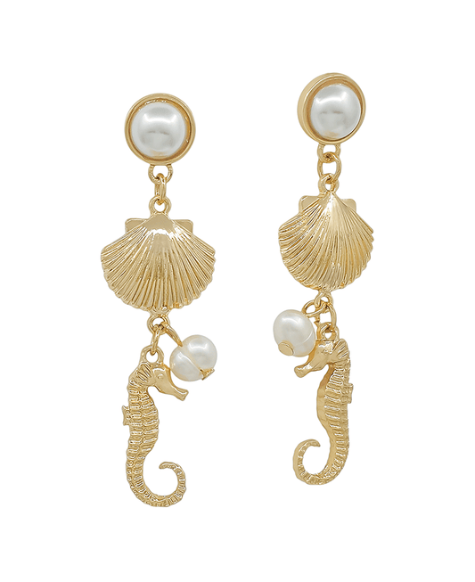 Shell & Sea Horse Drop Post Earring