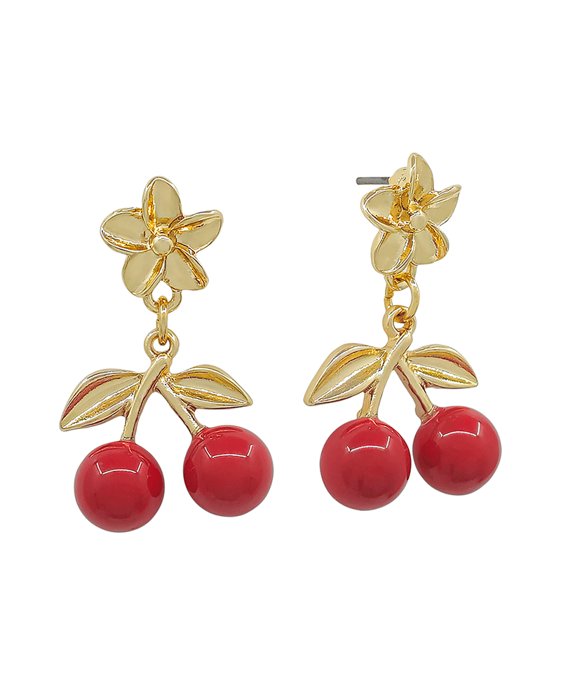 Flower & Red Cherry Drop Earring