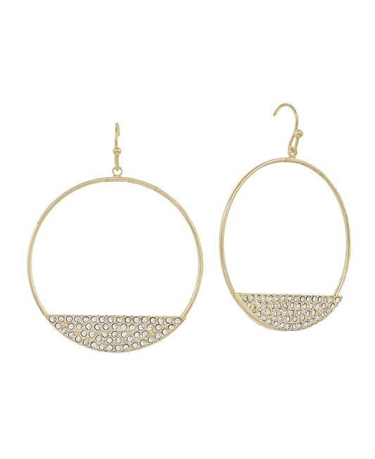 Round Metal Pave Bottom Accent Earring - 1.5"
