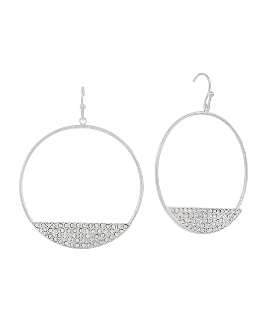 Round Metal Pave Bottom Accent Earring - 1.5"