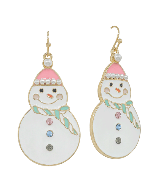 Christmas Snowman w/ Small Pearl Earring - 2.0"