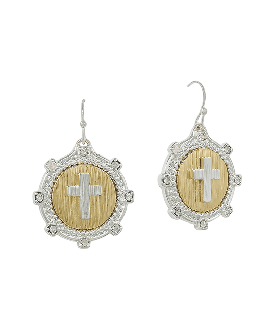 Metal Coin Cross w/ Crystal Earring - 1.0"