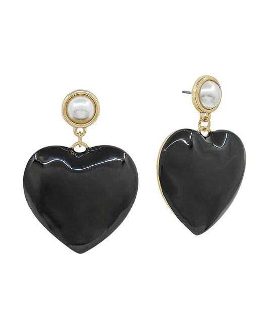 Small Pearl Post w/ Epoxy Heart Drop Earring - 1.5"