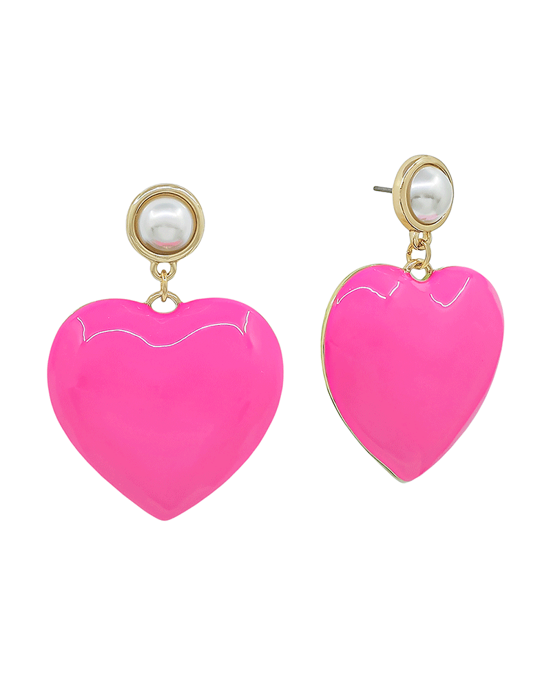 Small Pearl Post w/ Epoxy Heart Drop Earring - 1.5"