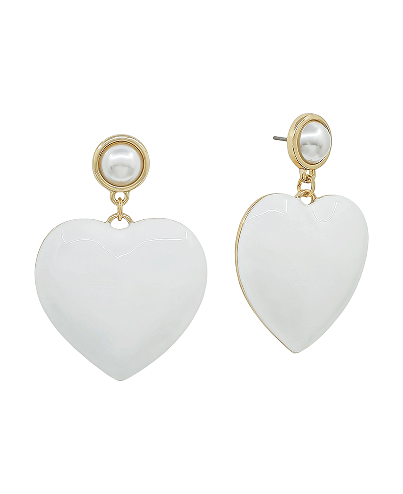 Small Pearl Post w/ Epoxy Heart Drop Earring - 1.5"