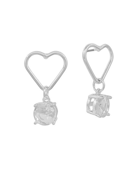 Small Heart Wire Crystal Drop Post Earring
