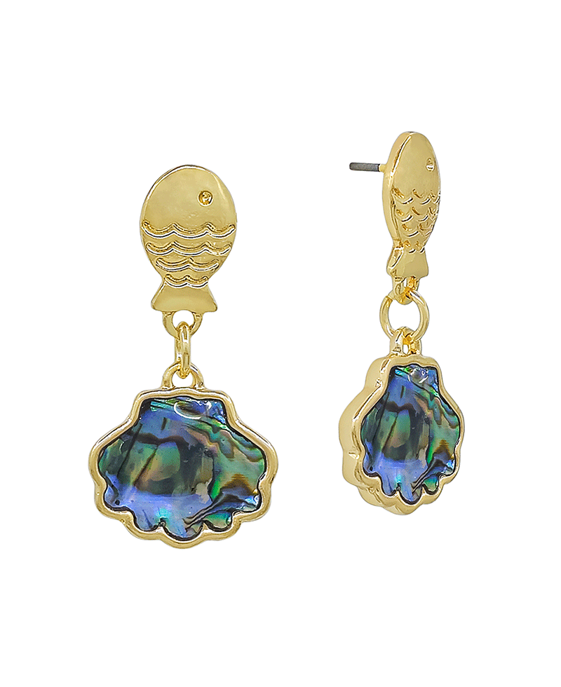 Metal Fish w/ Mop Shell Drop Post Earring - 1.2"