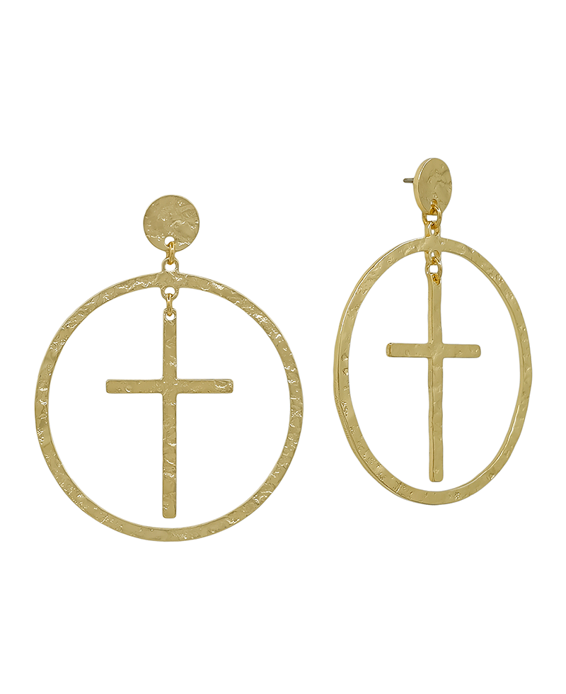 Metal Round & Cross Post Earring - 2.0"