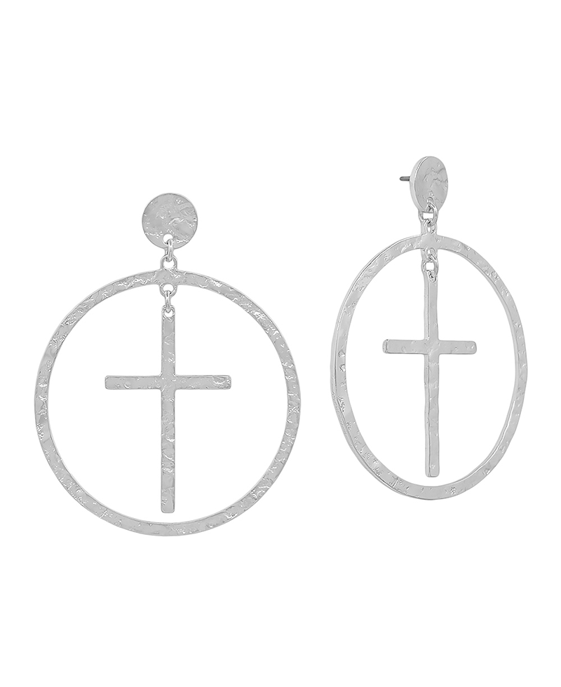 Metal Round & Cross Post Earring - 2.0"