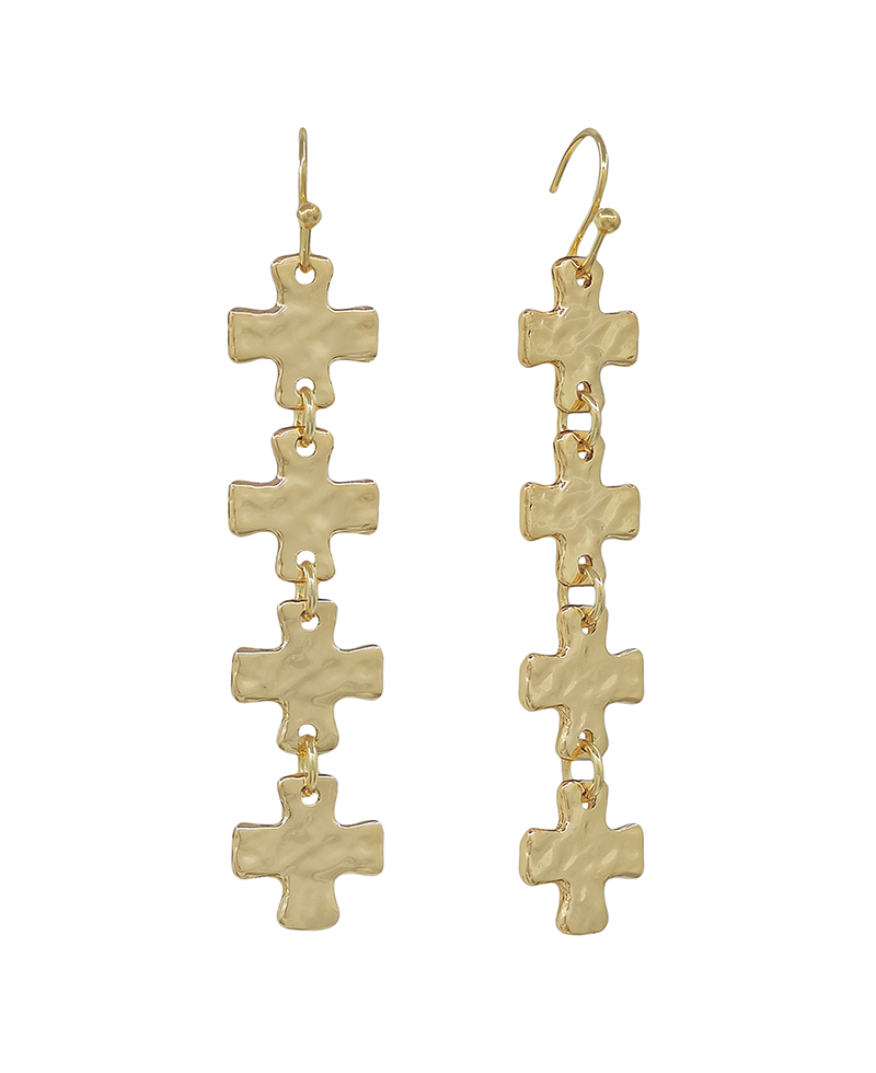 Hammered Metal Cross Linked Earring - 2.0"