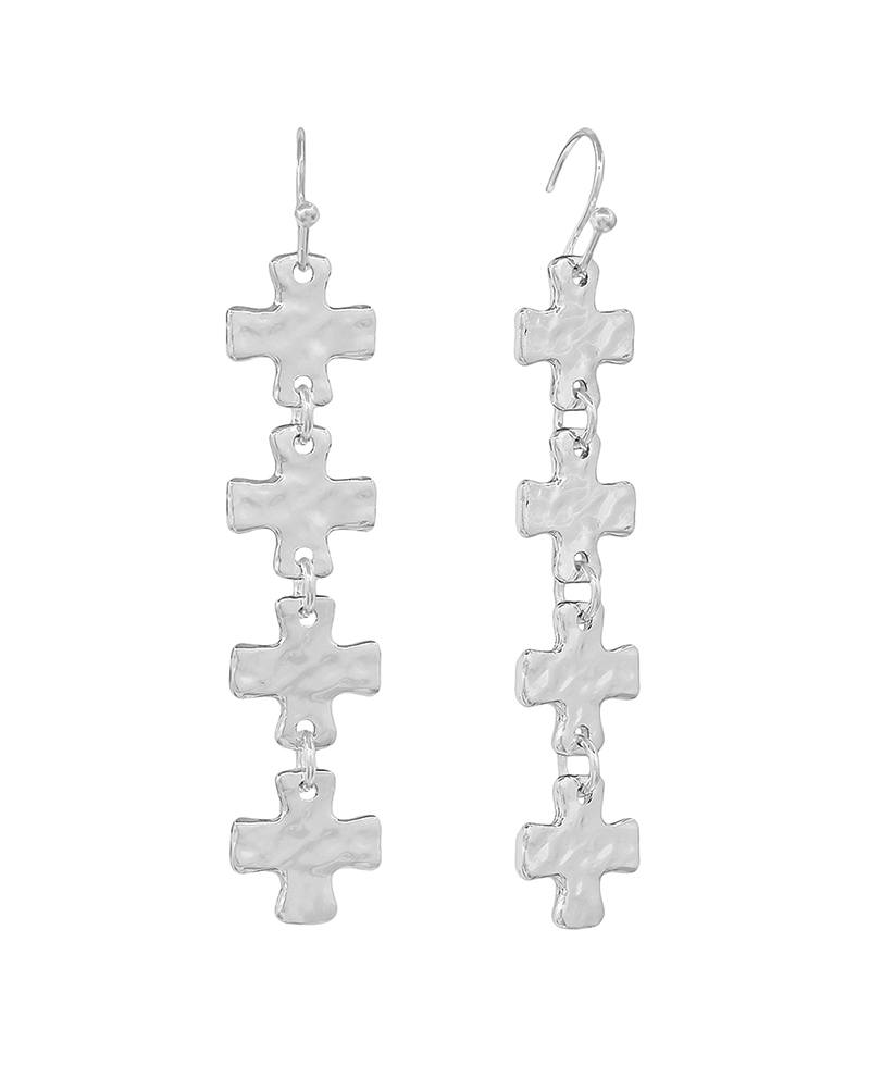 Hammered Metal Cross Linked Earring - 2.0"
