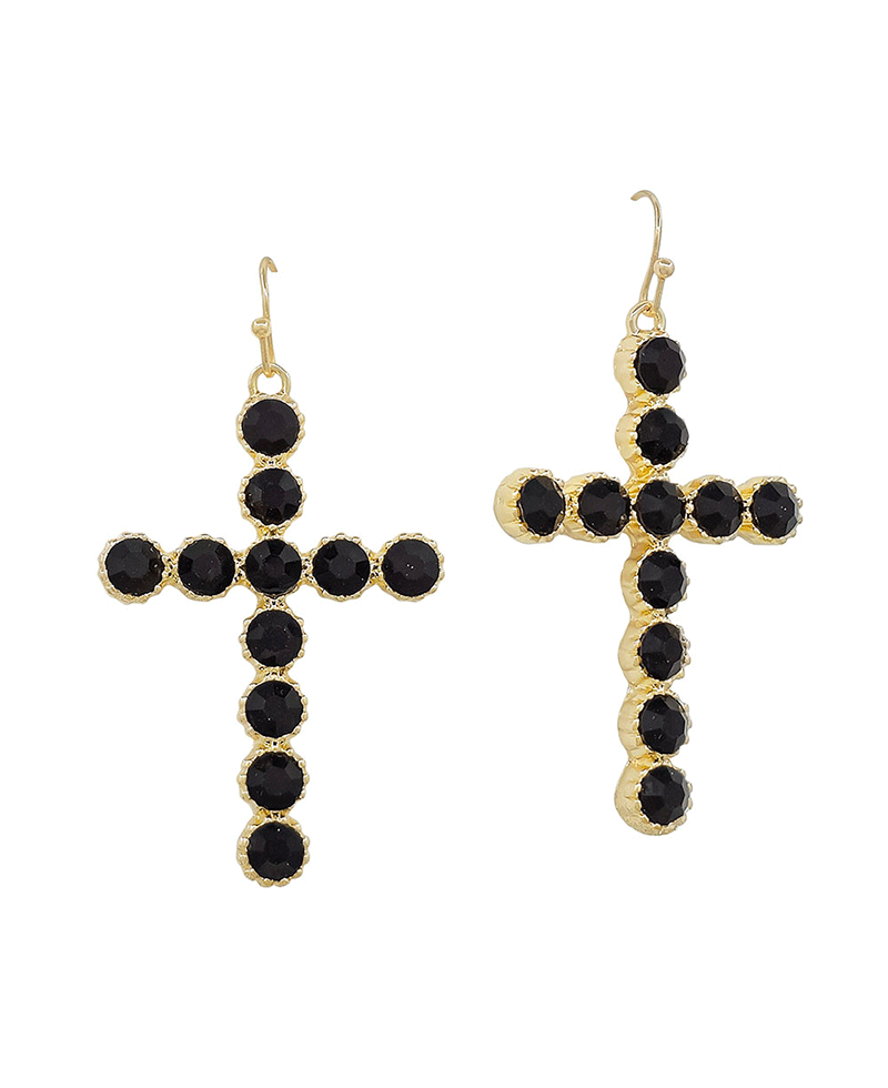 Crystal Stone Cross Earring - 2.0"