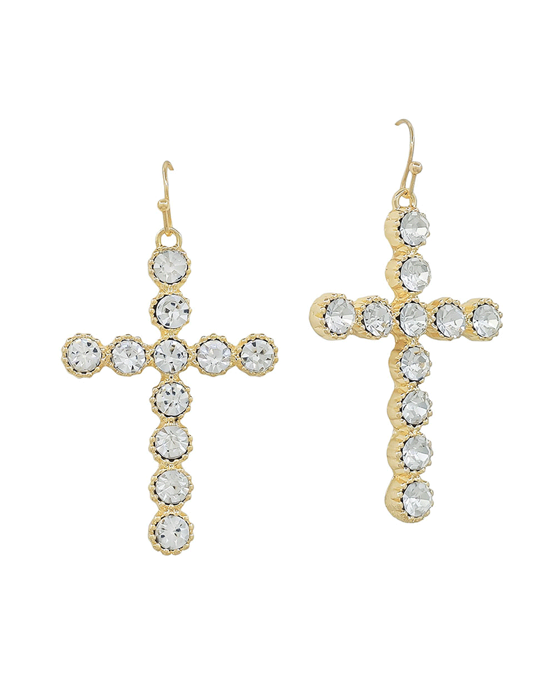 Crystal Stone Cross Earring - 2.0"