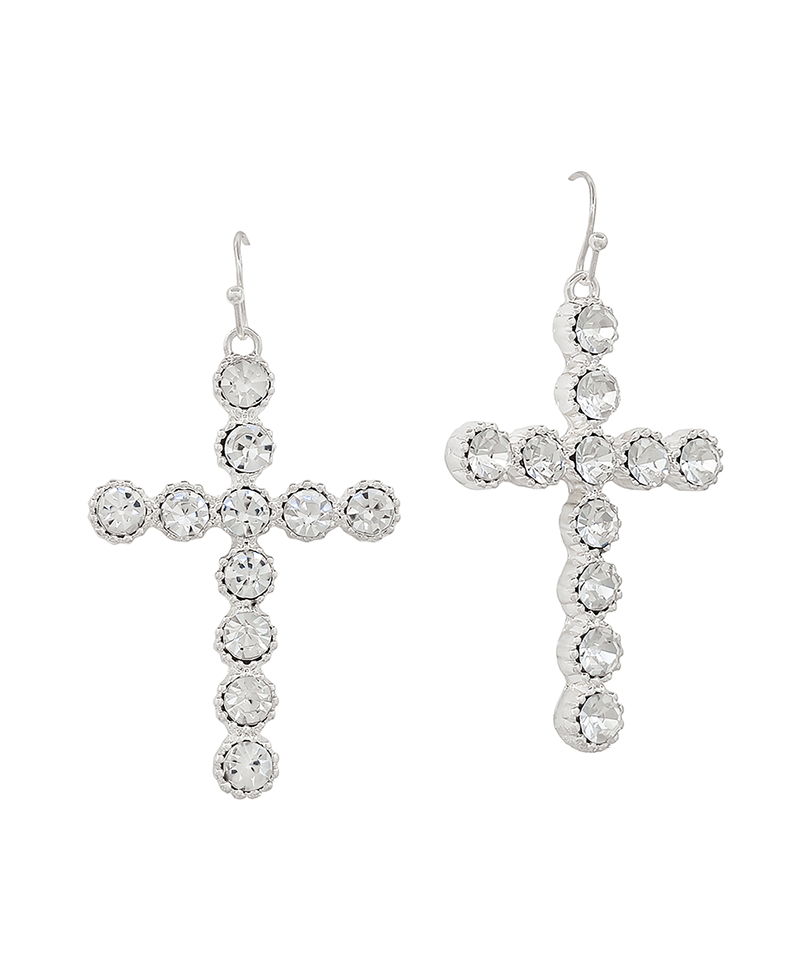 Crystal Stone Cross Earring - 2.0"