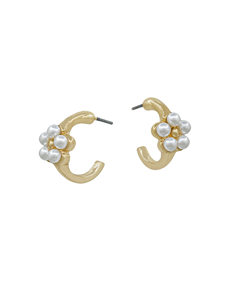 Flower Pearl Accent Small Hoop Earring - 0.5"
